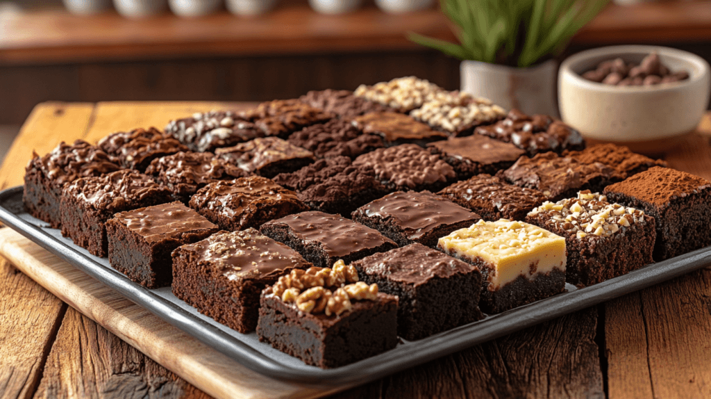 Brownie ingredients, including sugar, butter, eggs, and chocolate, displayed on a counter, highlighting their calorie contribution.