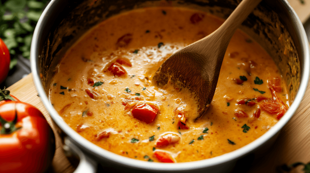 A close-up of Velveeta cheese melting with Rotel tomatoes and green chilies in a pan, creating a creamy and flavorful mixture.