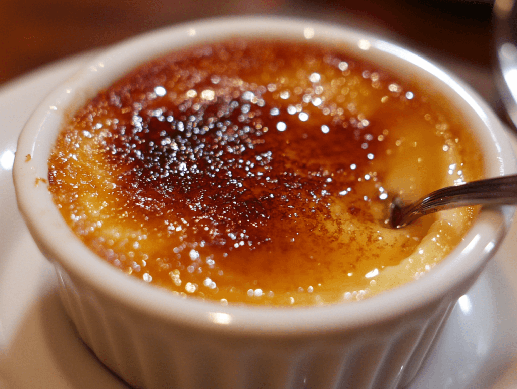 A classic crème brûlée with caramelized sugar topping.
