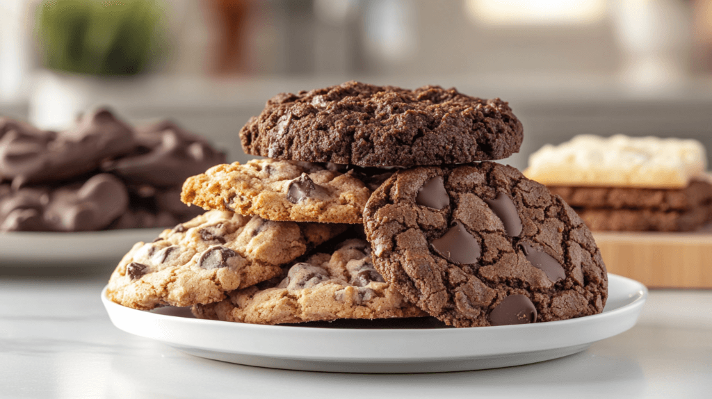 A display of assorted Crumbl Cookies on a plate.