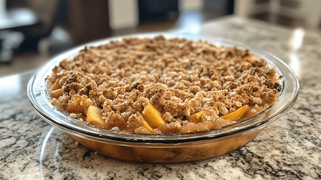 A freshly baked peach crumble