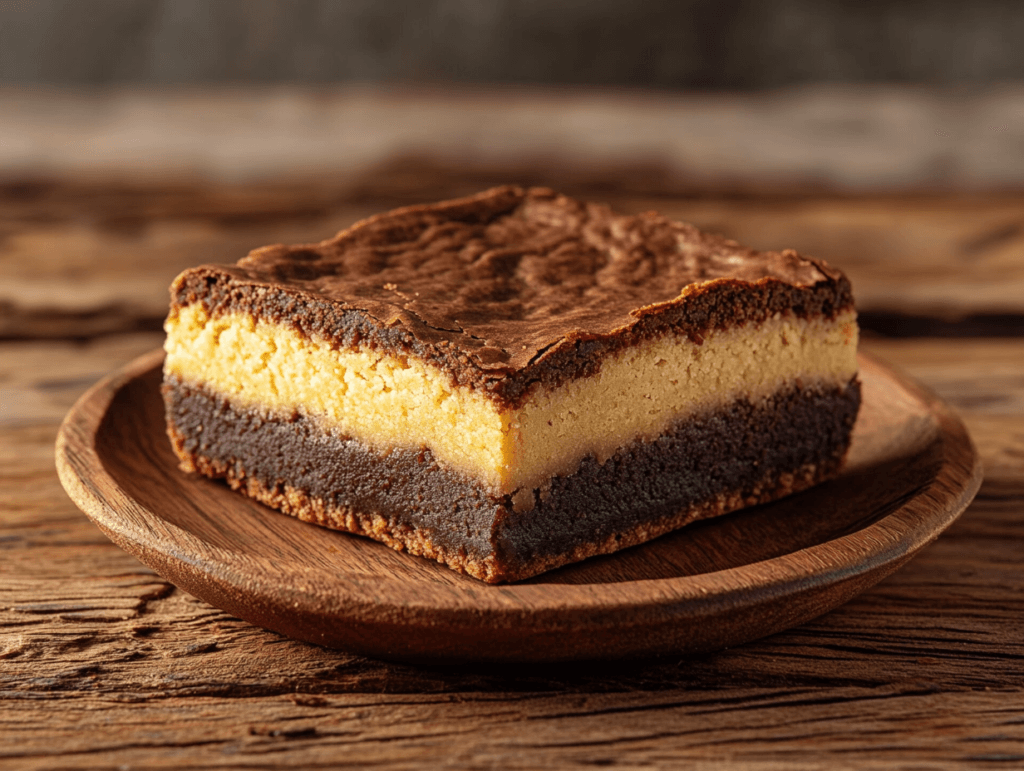 A brookie showing its brownie and cookie layers.