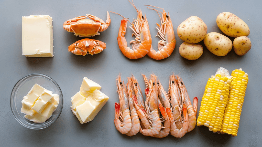 Boiled vs. fried seafood dishes with calorie counts shown.